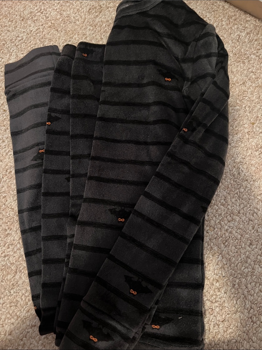 Halloween Pajamas - Black & Charcoal Striped Sweater with Subtle Bat accents